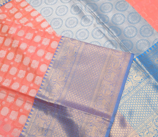 Sushila Vintage Pink Kanjivaram Saree Peacock Woven Art Silk Saree Craft Fabric