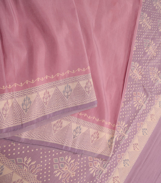 Sushila Vintage Pink Purple Saree Pure Silk Hand Woven Soft Sari Craft Fabric