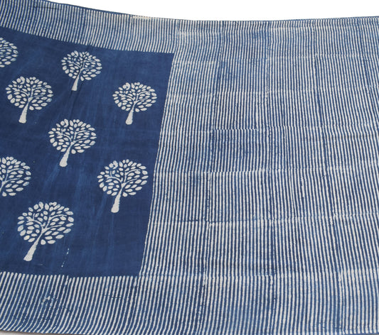 Sushila Vintage Indigo Sari Hand Block Printed Soft Pure Cotton Mulmul Saree Fabric