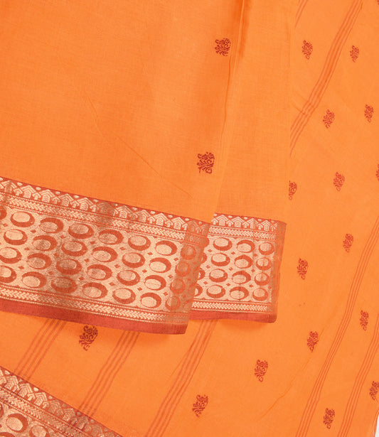 Sushila Vintage Orange Saree Pure Cotton Hand Woven Brocade Sari Craft Fabric