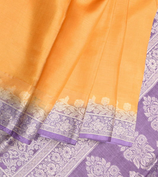 Sushila Vintage Golden Yellow Saree Pure Tussar Silk Floral Woven Sari Craft Fabric
