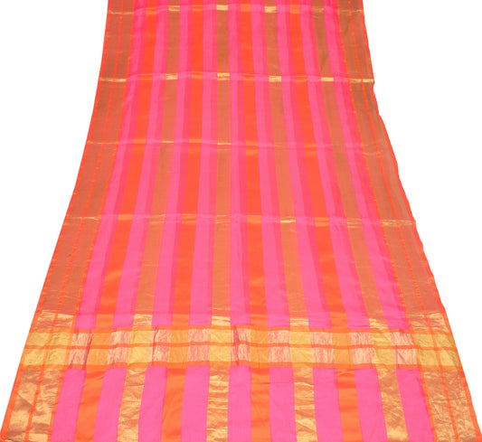 Sushila Vintage Magenta Kota Doria Saree Art Silk Zari Woven 6YD Sari Craft Fabric
