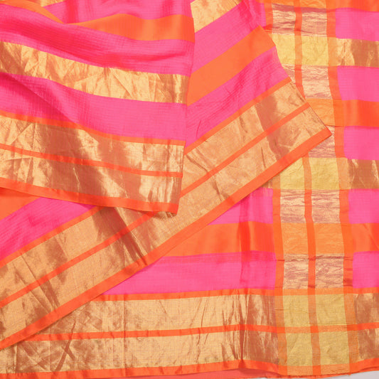 Sushila Vintage Magenta Kota Doria Saree Art Silk Zari Woven 6YD Sari Craft Fabric