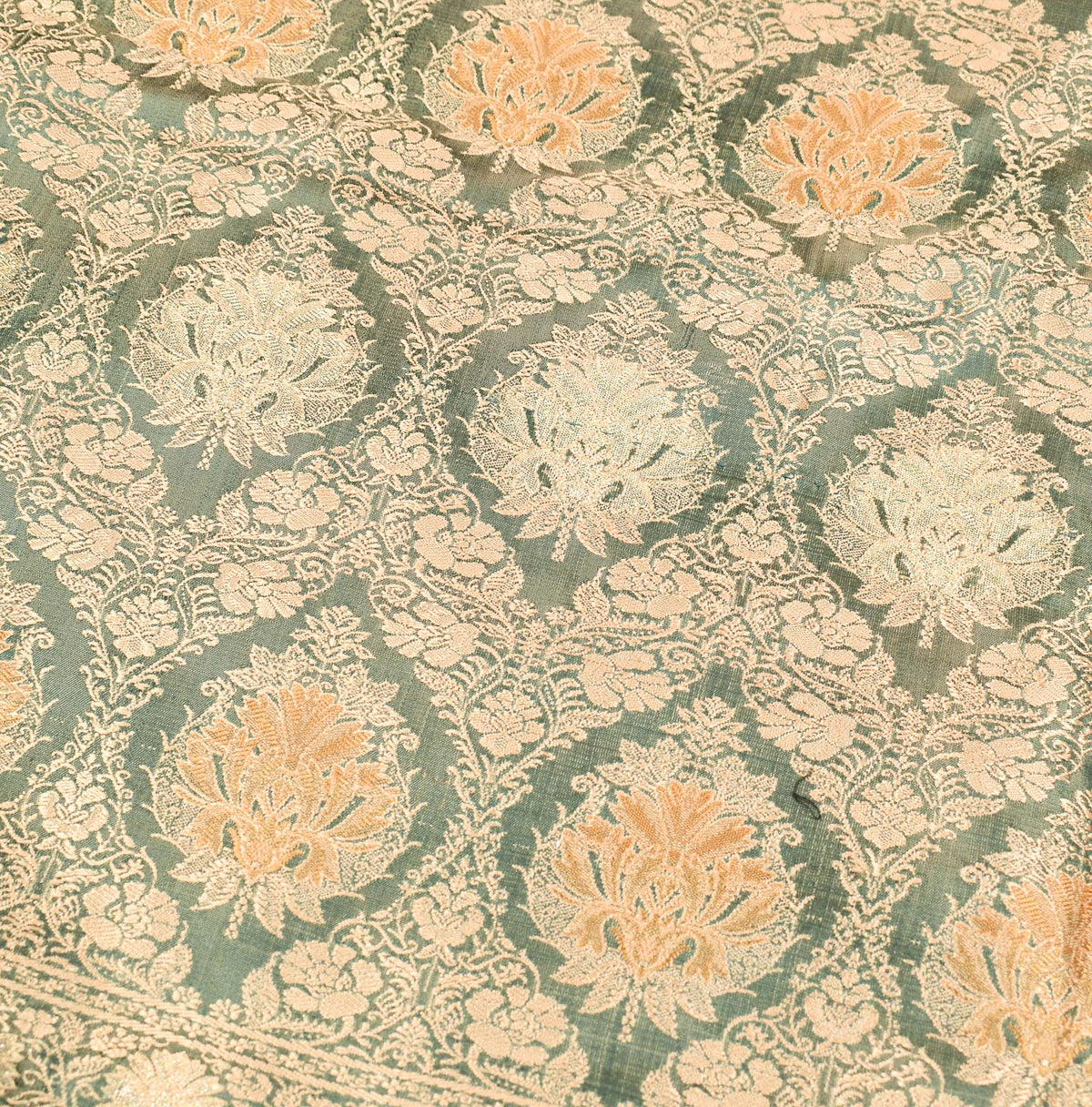 Sushila Vintage Green Banarasi Saree Pure Satin Silk Brocade Woven HEAVY Sari Fabric