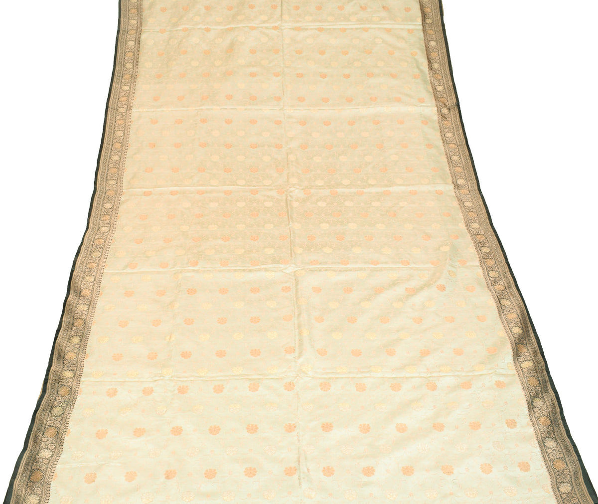 Sushila Vintage Green Banarasi Saree Pure Satin Silk Brocade Woven HEAVY Sari Fabric