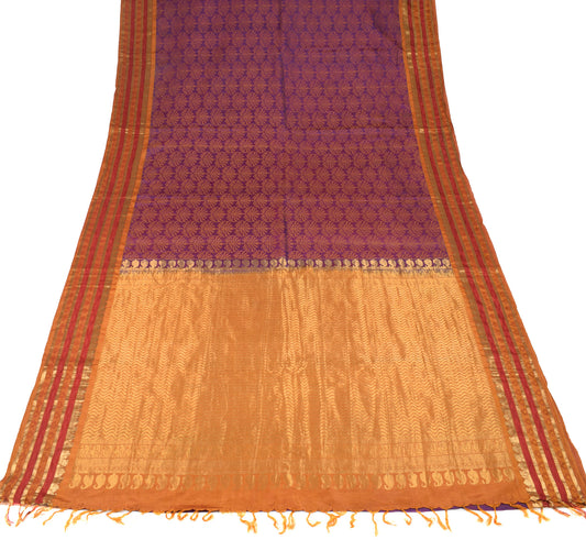 Sushila Vintage Pure Kanchipuram Silk Saree Purple Handloom Sari Craft Fabric