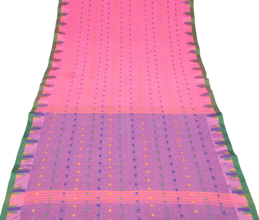 Sushila Vintage Pink Bengal Saree Pure Cotton Tant Woven Sari 6YD Craft Fabric
