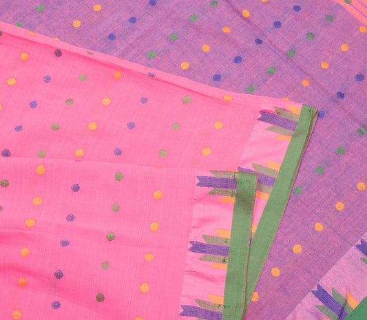Sushila Vintage Pink Bengal Saree Pure Cotton Tant Woven Sari 6YD Craft Fabric