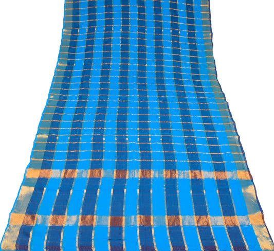 Sushila Vintage Blue Handloom Saree Zari Woven Pure Cotton Sari Craft Fabric