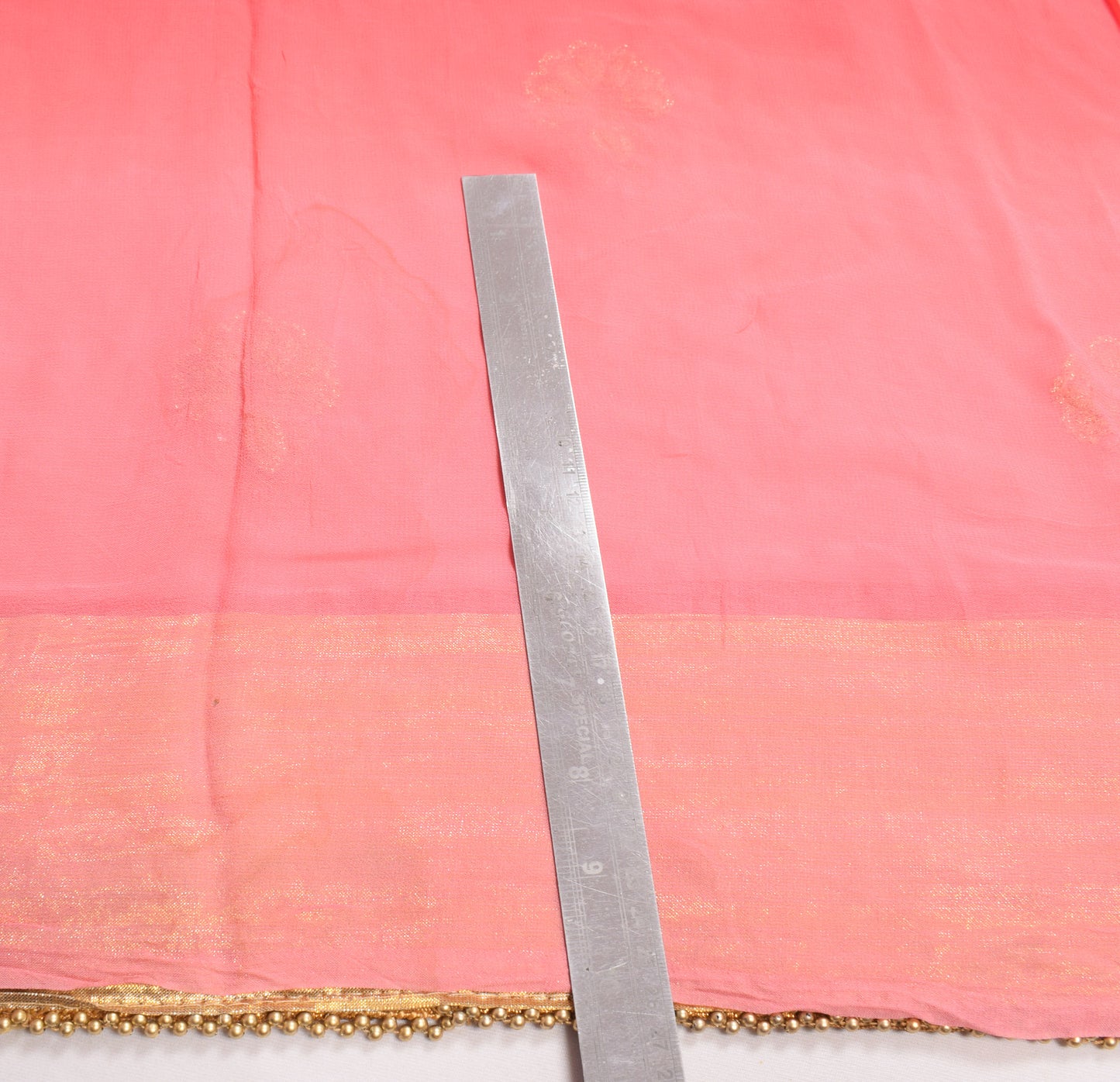 Sushila Vintage HEAVY Carrot Pink Saree Pure Georgette Zari Mirror Work Sari Fabric