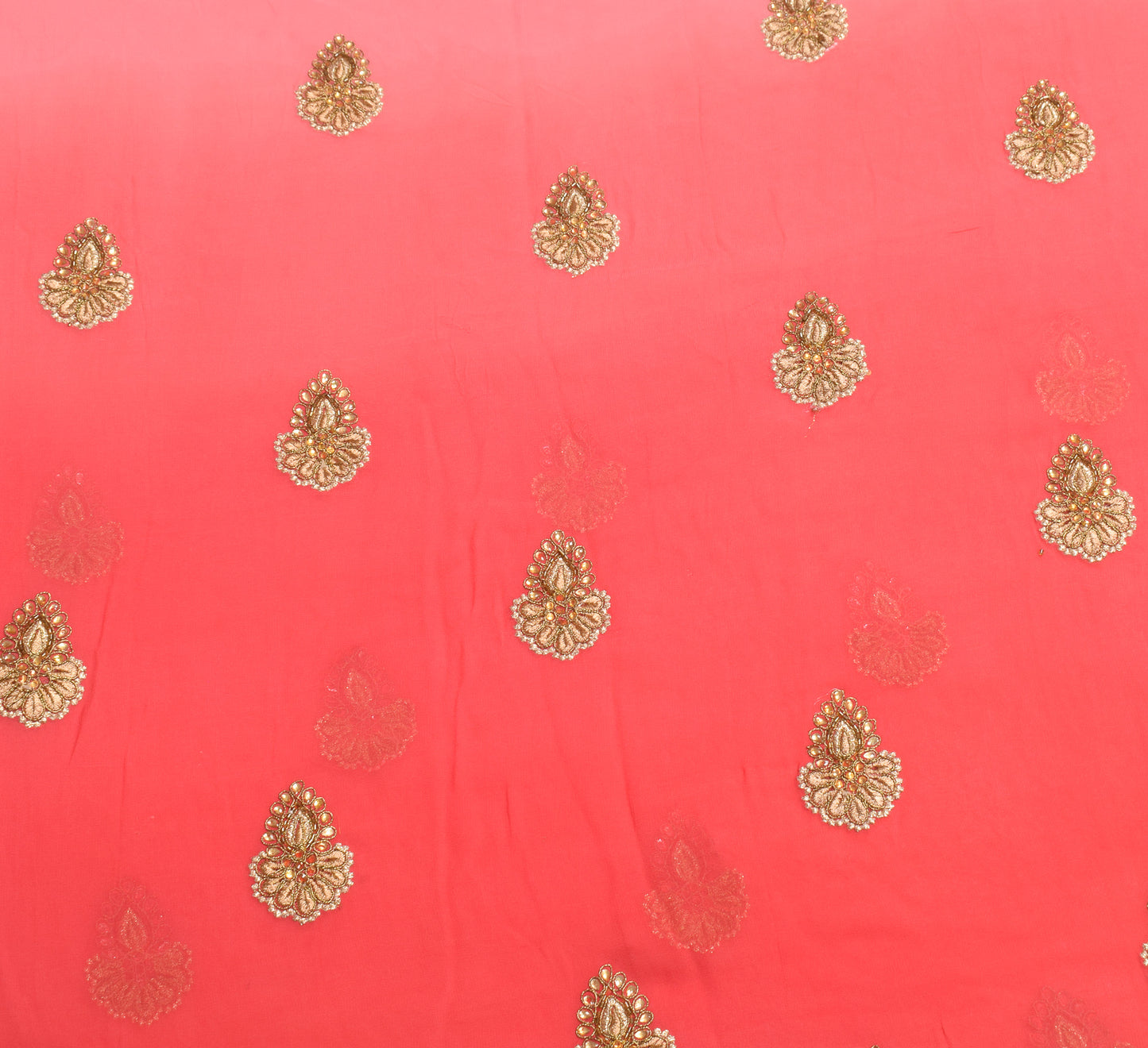 Sushila Vintage HEAVY Carrot Pink Saree Pure Georgette Zari Mirror Work Sari Fabric