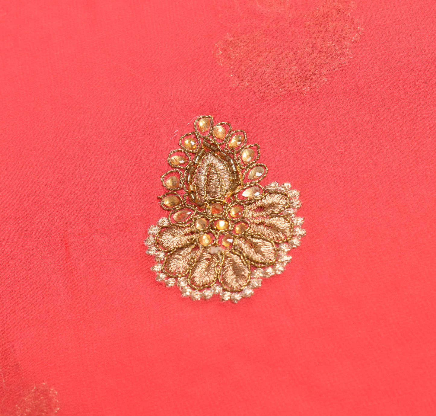 Sushila Vintage HEAVY Carrot Pink Saree Pure Georgette Zari Mirror Work Sari Fabric
