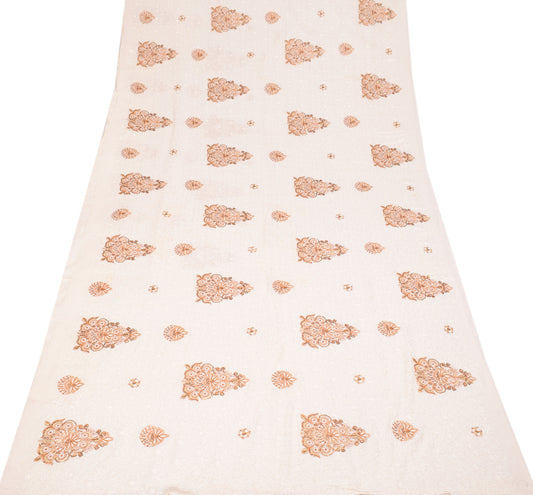 Sushila Vintage HEAVY White Saree Pure Georgette Embroidered Sari Craft Fabric