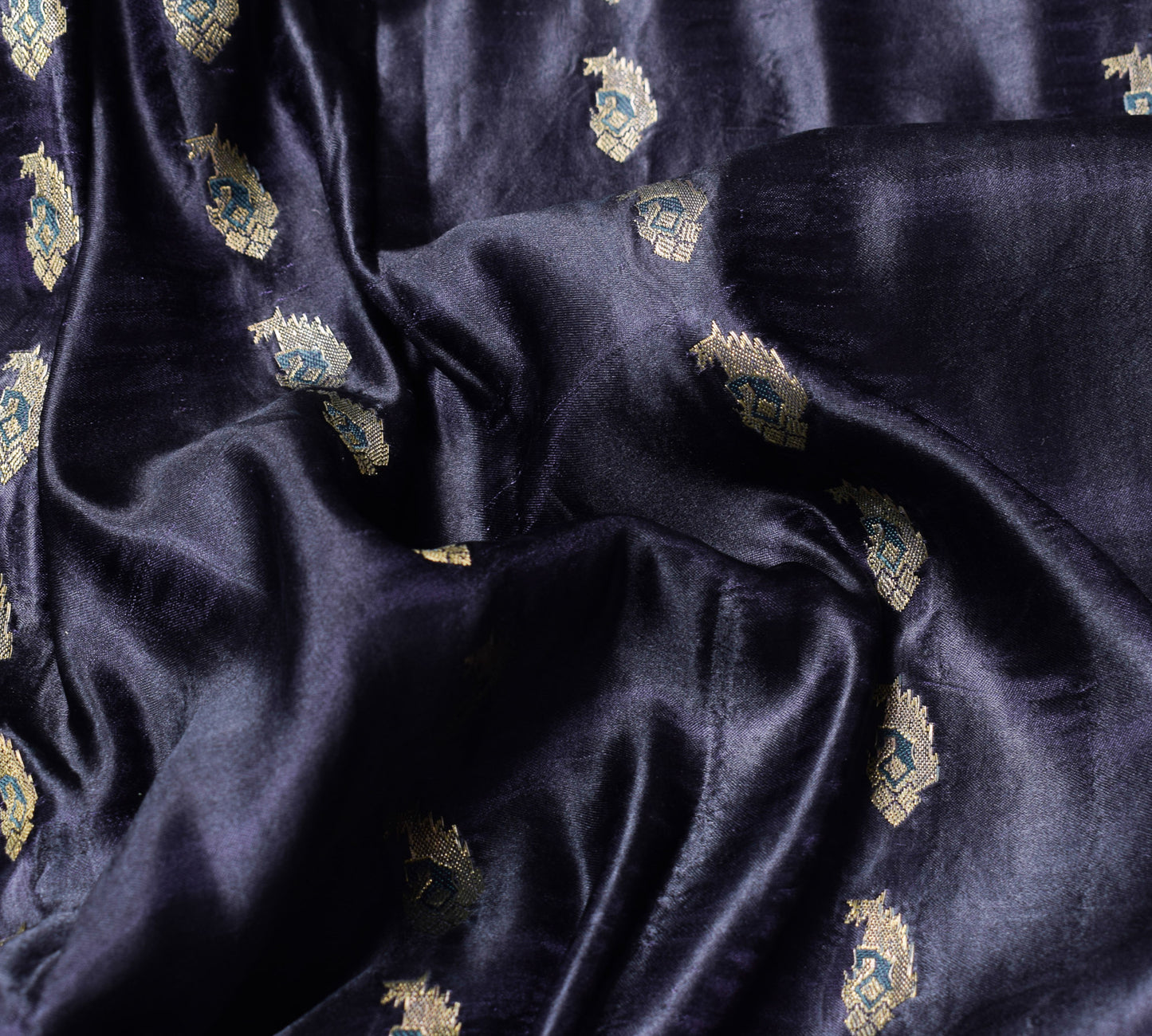 Sushila Vintage Black Banarasi Saree Pure Satin Silk Brocade HEABY Sari Fabric