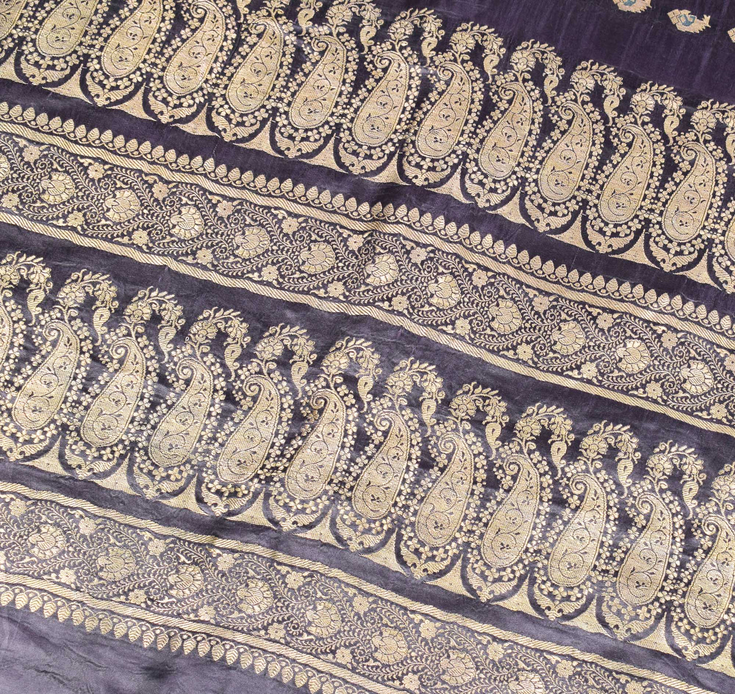 Sushila Vintage Black Banarasi Saree Pure Satin Silk Brocade HEABY Sari Fabric