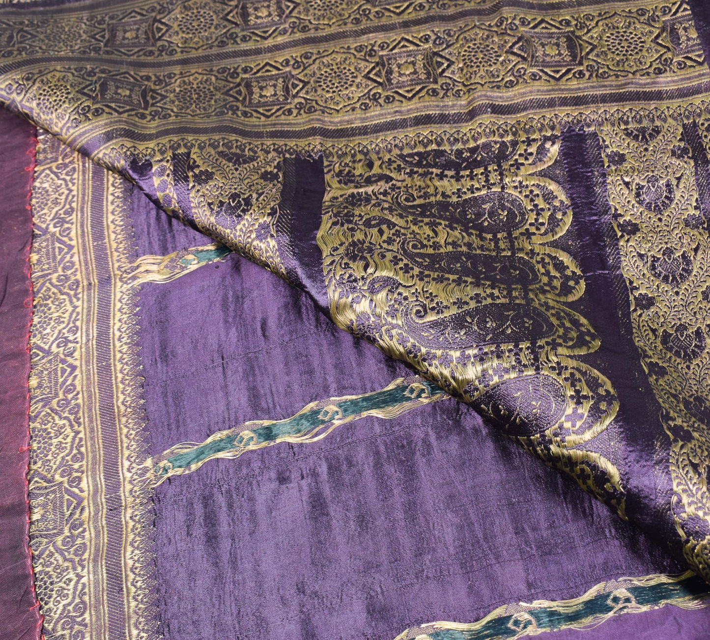 Sushila Vintage Black Banarasi Saree Pure Satin Silk Brocade HEABY Sari Fabric