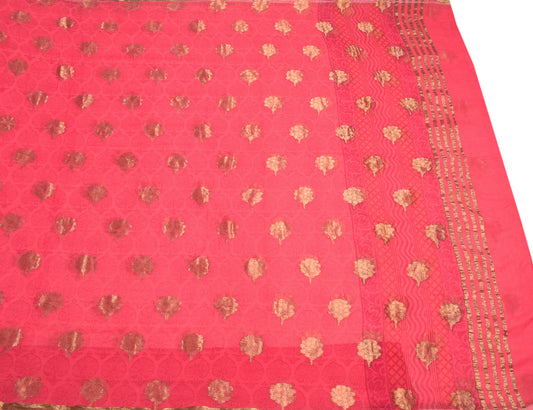 Sushila Vintage Pink Saree Floral Zari Woven Pure Chiffon Silk Sari Craft Fabric