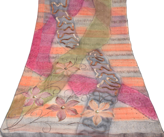 Sushila Vintage Multi-Color Saree Pure Georgette Aari Work Sari Craft Fabric