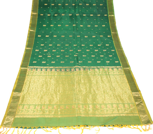 Sushila Vintage Gold Zari HEAVY Saree Green Handloom Pure Silk Sari Fabric