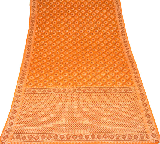 Sushila Vintage Orange Saree Pure Tussar All Over Woven Floral Zaal Sari Fabric
