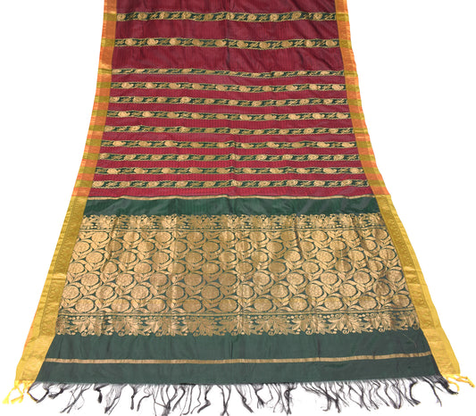 Sushila Vintage HEAVY Maroon Saree Art Silk Zari Brocade Sari Craft Fabric