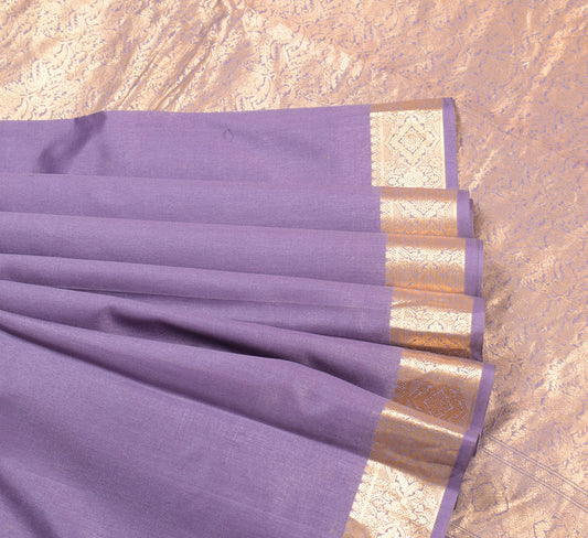 Sushila Vintage Lavender Saree Kanjivaram Art Silk Gold Zari Sari 6YD Craft Fabric