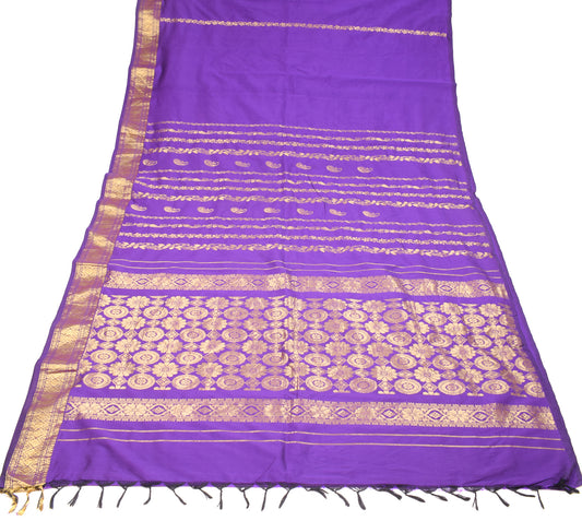 Sushila Vintage Purple Banarasi Saree Gold Zari Brocade Art Silk Sari Fabric