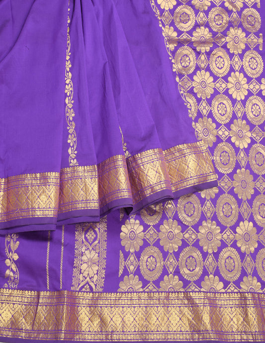 Sushila Vintage Purple Banarasi Saree Gold Zari Brocade Art Silk Sari Fabric