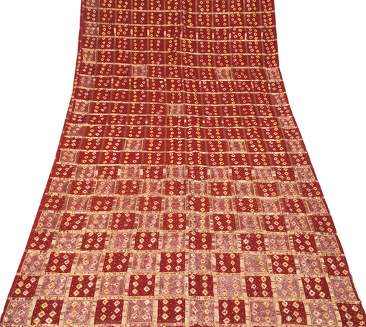 Sushila Vintage HEAVY Gharchola Saree Pure Silk Aari Work Red Wedding Sari Fabric