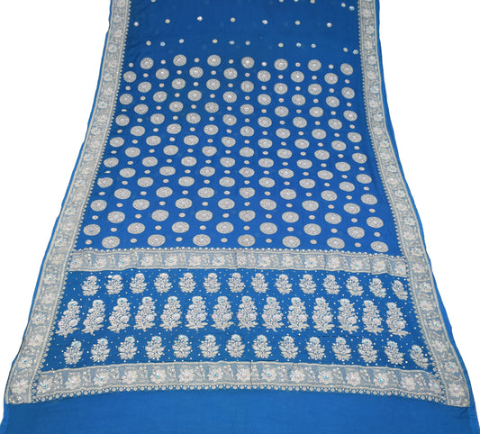 Sushila Vintage HEAVY Turquoise Saree Pure Banarasi Georgette Brocade Sari Fabric