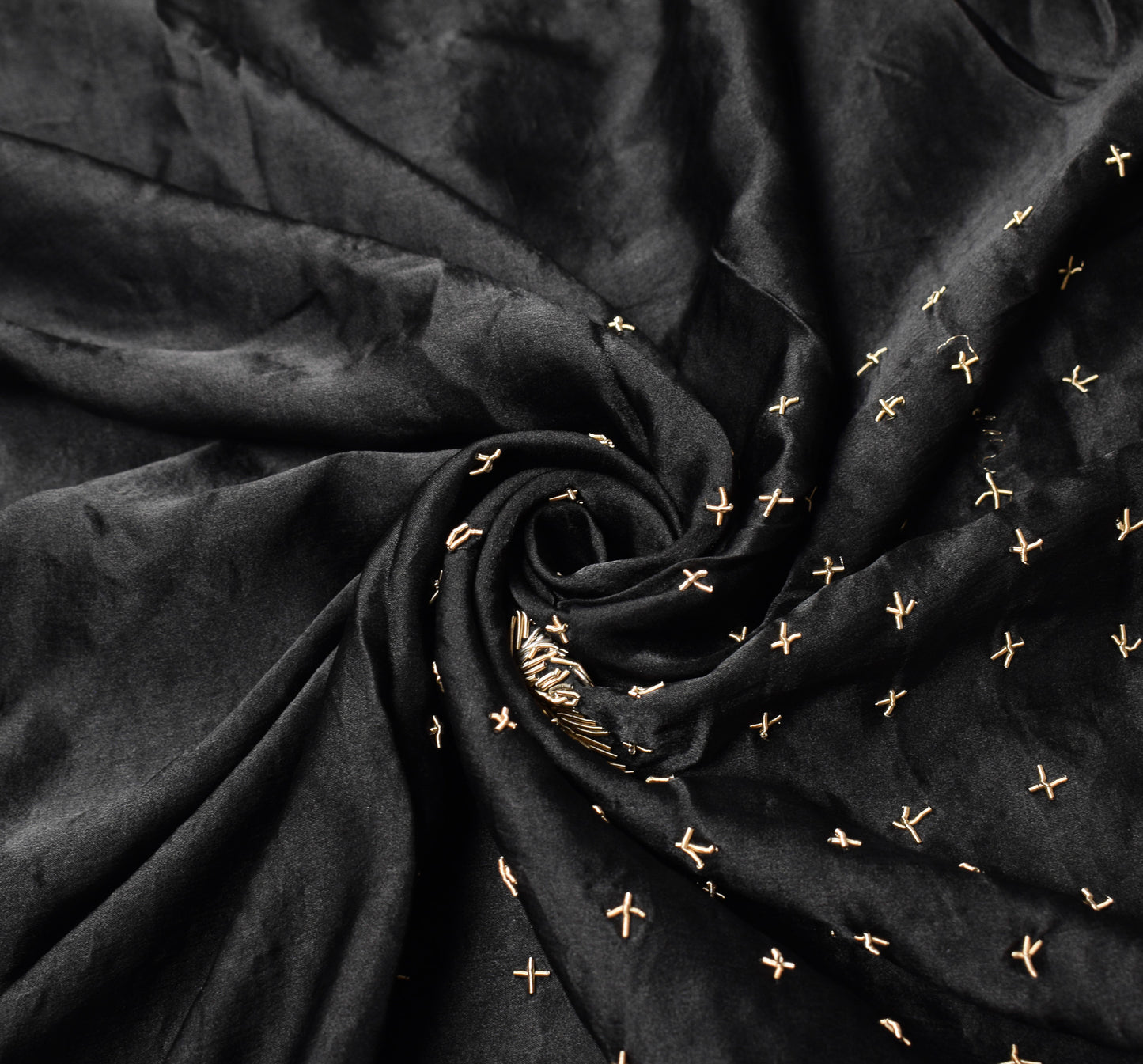 Sushila Vintage HEAVY Black Saree Pure Satin Silk Zardozi Work Sari Craft Fabric