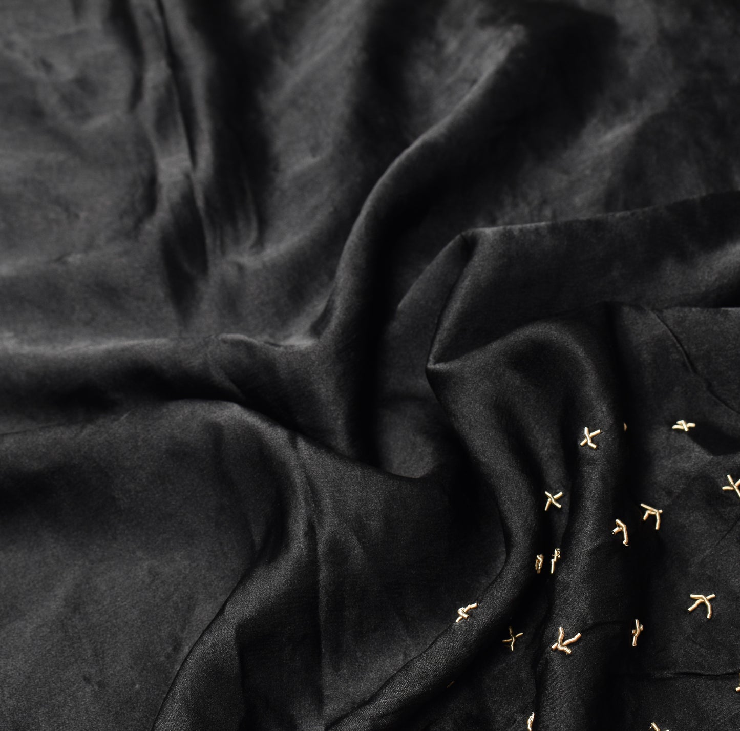 Sushila Vintage HEAVY Black Saree Pure Satin Silk Zardozi Work Sari Craft Fabric