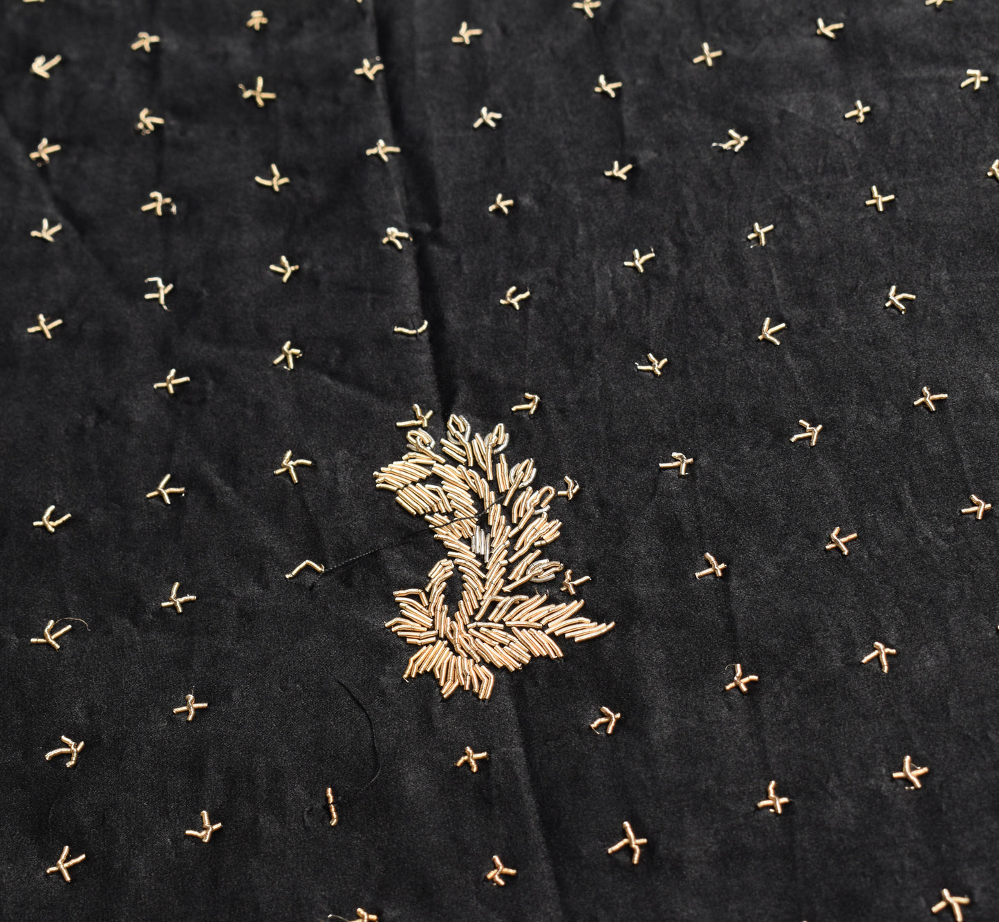 Sushila Vintage HEAVY Black Saree Pure Satin Silk Zardozi Work Sari Craft Fabric