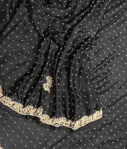 Sushila Vintage HEAVY Black Saree Pure Satin Silk Zardozi Work Sari Craft Fabric