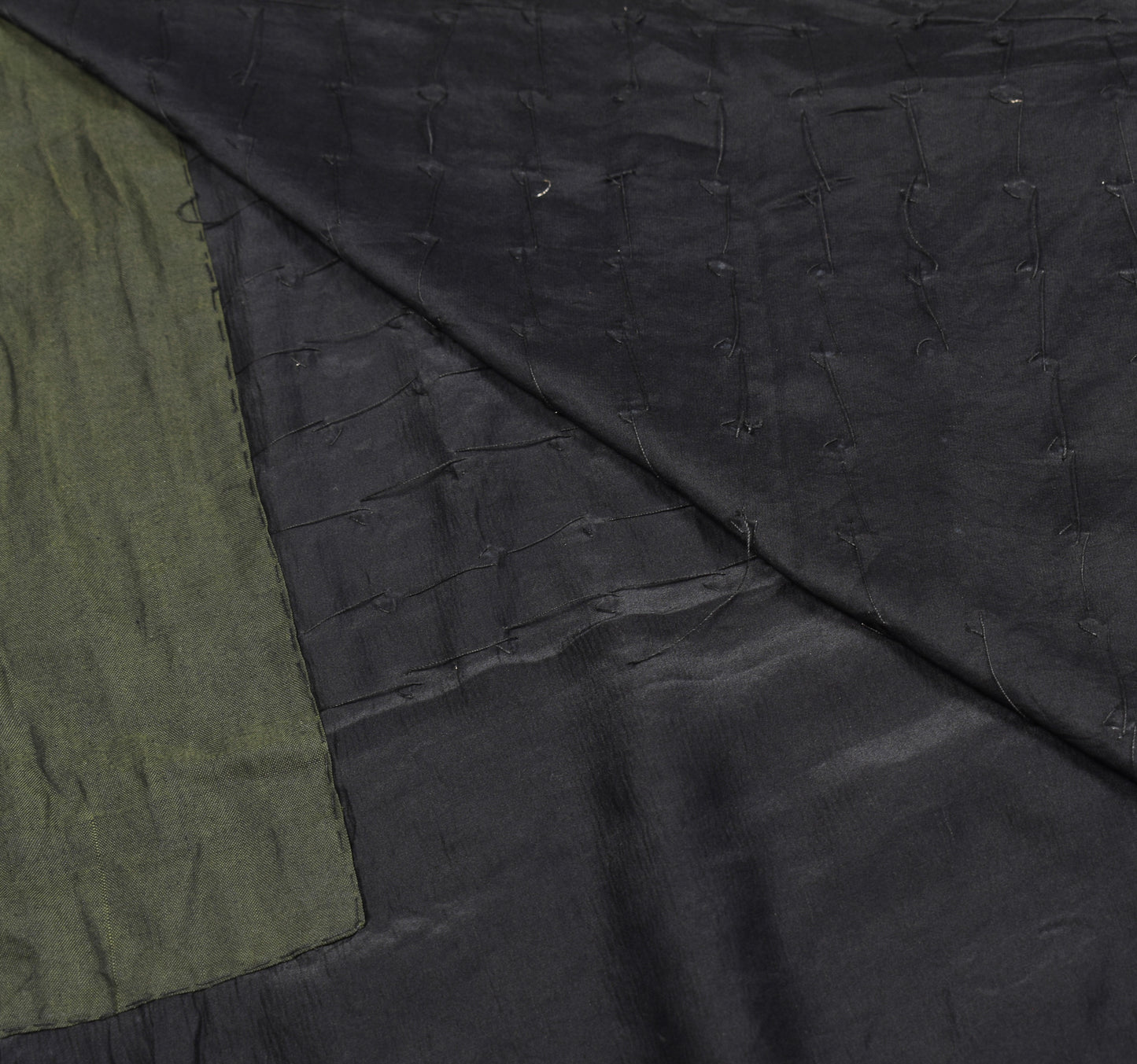 Sushila Vintage HEAVY Black Saree Pure Satin Silk Zardozi Work Sari Craft Fabric