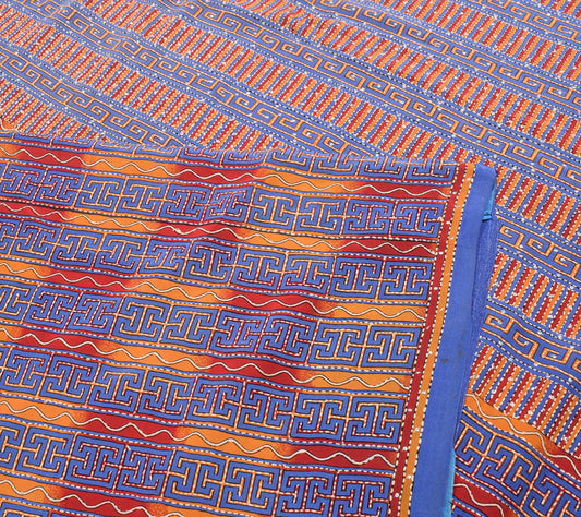 Sushila Vintage HEAVY Blue Saree Hand Embroidered Kantha Pure Crepe Sari Fabric