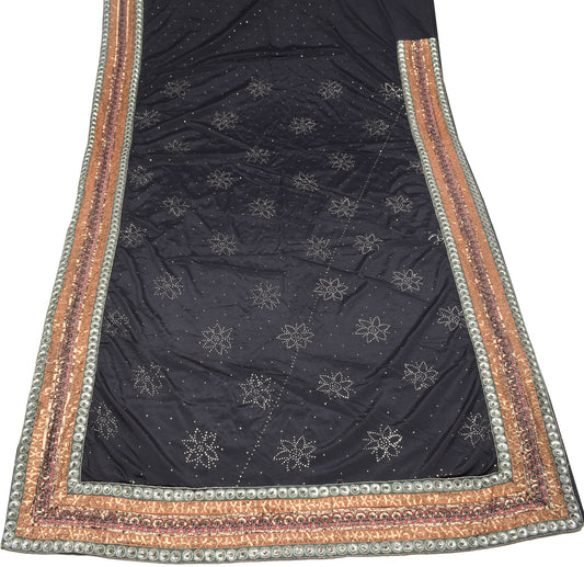 Sushila Vintage Mukesh Work HEAVY Saree Patch Border Art Silk 6YD Sari Fabric