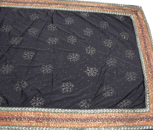 Sushila Vintage Mukesh Work HEAVY Saree Patch Border Art Silk 6YD Sari Fabric