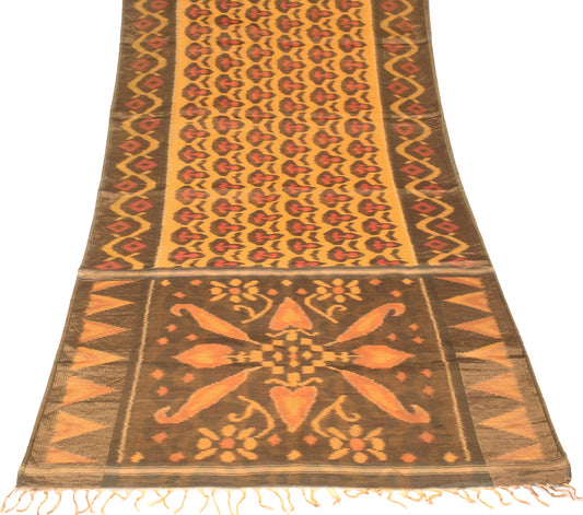 Sushila Vintage Black Orange Saree Pochampally Ikat Pure Cotton Silk Sari Fabric