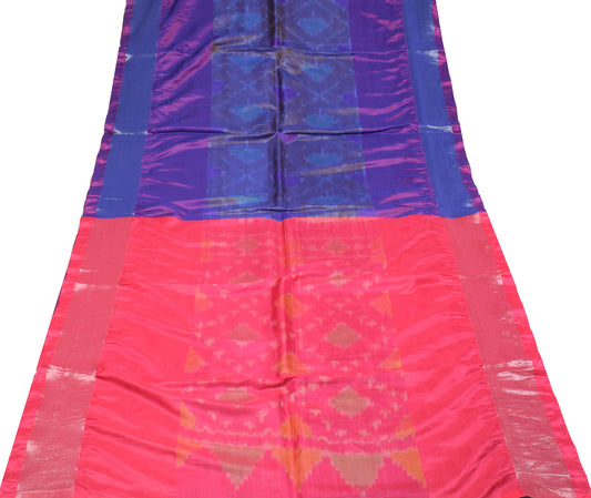 Sushila Vintage Uppada Pochampally Saree Handwoven Art Silk Multi-Color Craft Fabric