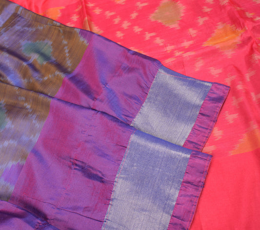 Sushila Vintage Uppada Pochampally Saree Handwoven Art Silk Multi-Color Craft Fabric