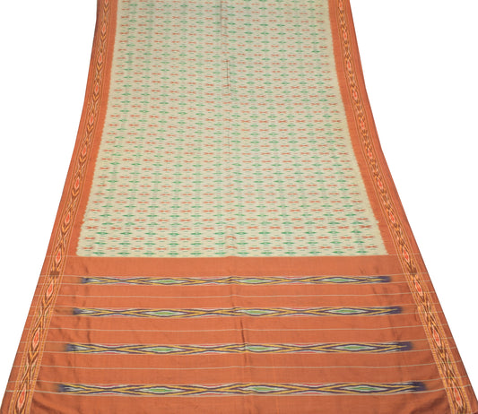 Sushila Vintage Gray Brown Saree Hand Woven Ikat Pure Silk Sari Craft Fabric