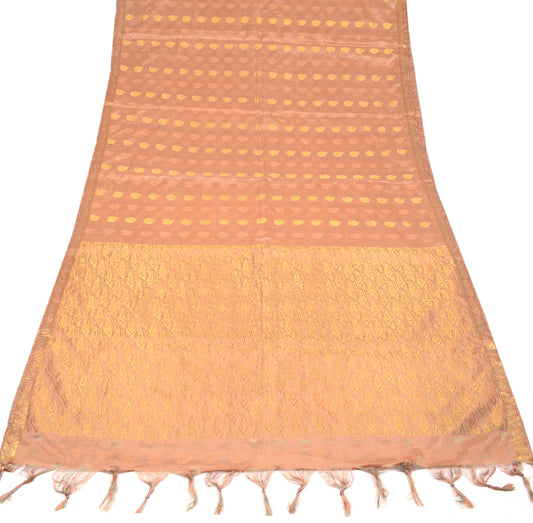Sushila Vintage  Peach Handloom Saree Art Silk Woven Brocade Sari Craft Fabric