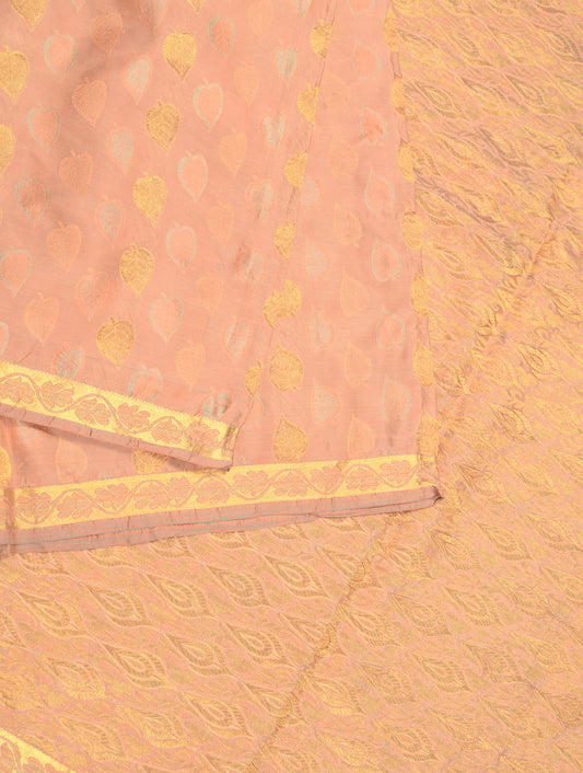 Sushila Vintage  Peach Handloom Saree Art Silk Woven Brocade Sari Craft Fabric
