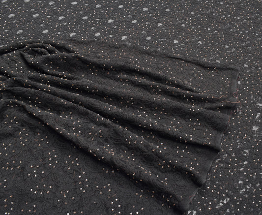 Sushila Vintage Black Net Saree Woven Floral Bollywood Sari Craft Fabric