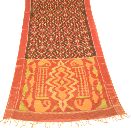 Sushila Vintage Black Saree Hand Woven Ikat Pure Cotton Silk Sari Craft Fabric