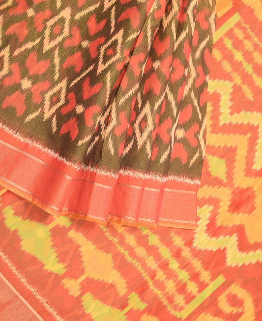 Sushila Vintage Black Saree Hand Woven Ikat Pure Cotton Silk Sari Craft Fabric