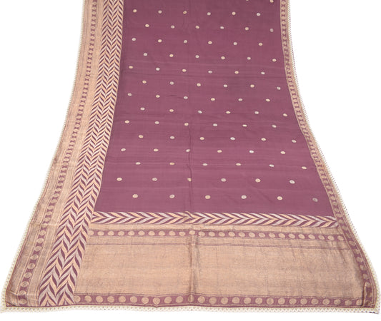 Sushila Vintage Mauve Saree Gold Zari Brocade Pure Georgette Sari Craft Fabric