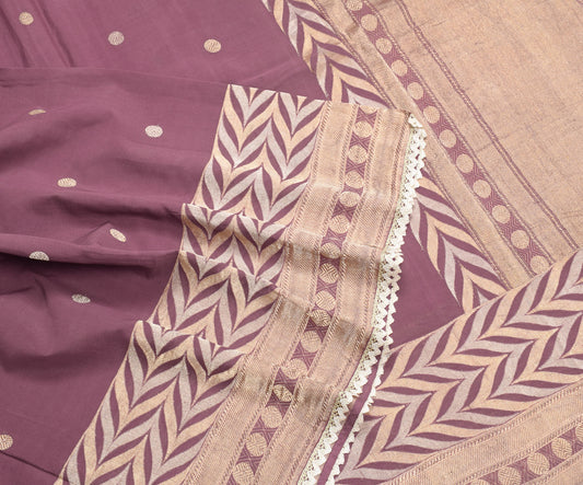 Sushila Vintage Mauve Saree Gold Zari Brocade Pure Georgette Sari Craft Fabric