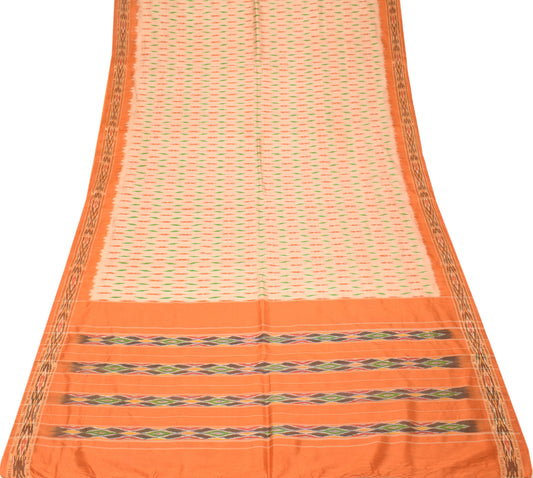 Sushila Vintage Peach Saree Handloom Pure Silk Sambalpuri Ikat Sari Soft Fabric